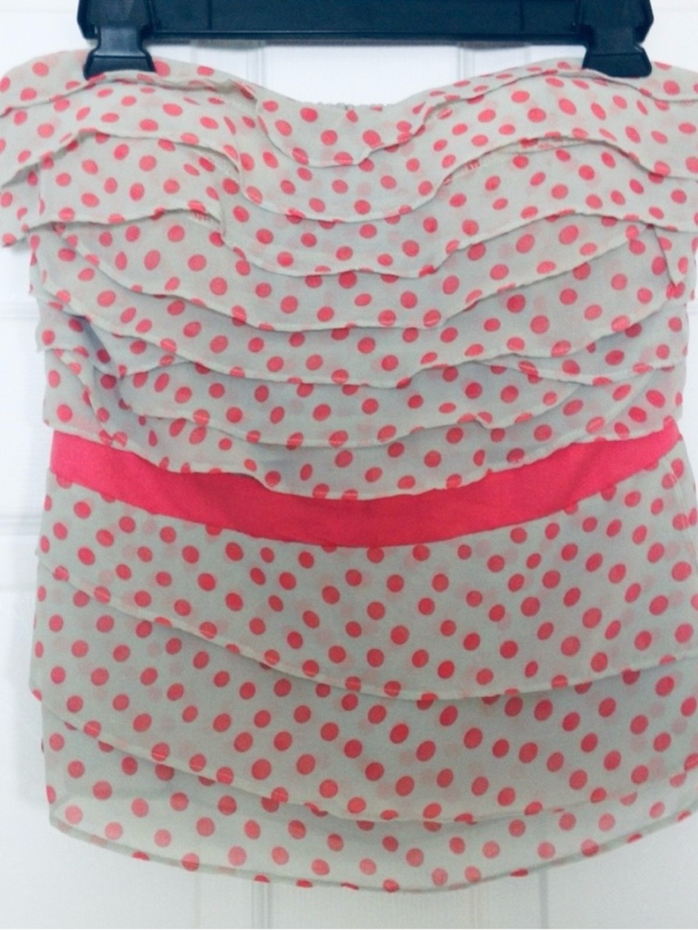 EUC Anthropologie Lulumari Strapless Ruffle Top – Pink Polka Dot – Tiered Boho